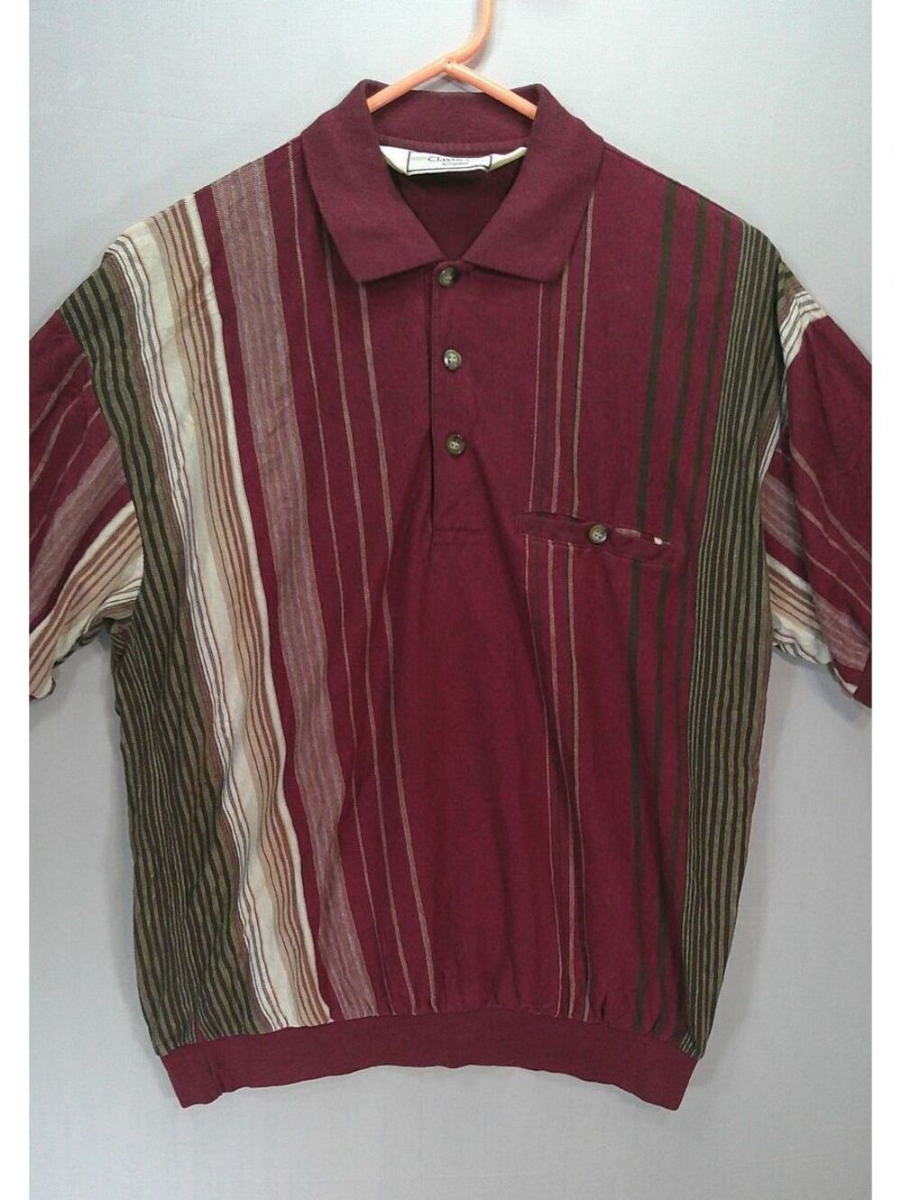Vintage Classics by Palmland Burgundy Striped Polo Shirt, M